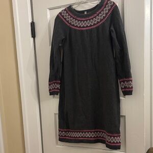 Gray with pink pattern trim cotton sweater dress sz small Hanna Andersson VGUC